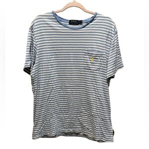 Polo Ralph Lauren jersey crewneck pocket tee in blue and white stripes. Size L